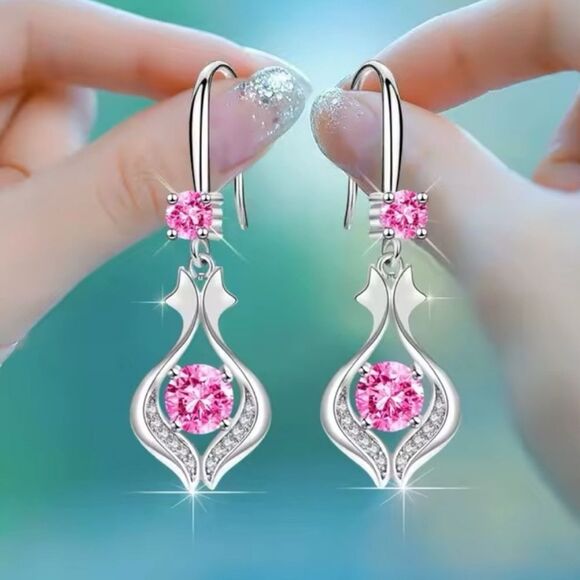 Elegant Pink Crystal Drop Earrings - Picture 1 of 1